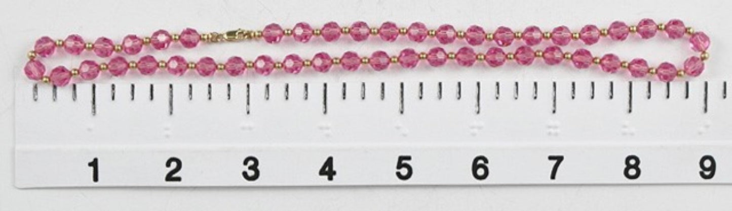 Lovely 14K Yellow Gold and Pink Glass Beaded Necklace 17"