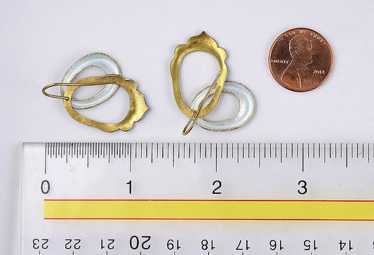 Chic 24k Vermeil Sterling Silver Pink/Teal Cloisonne Handmade Pierced Earrings