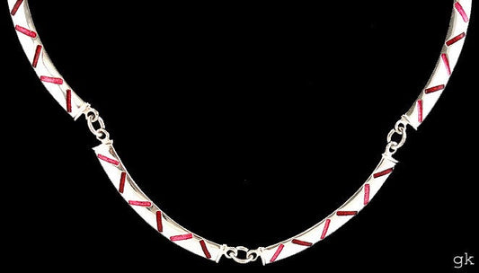 Stunning Sterling Silver Pink and Red Enameled Link Necklace 15"