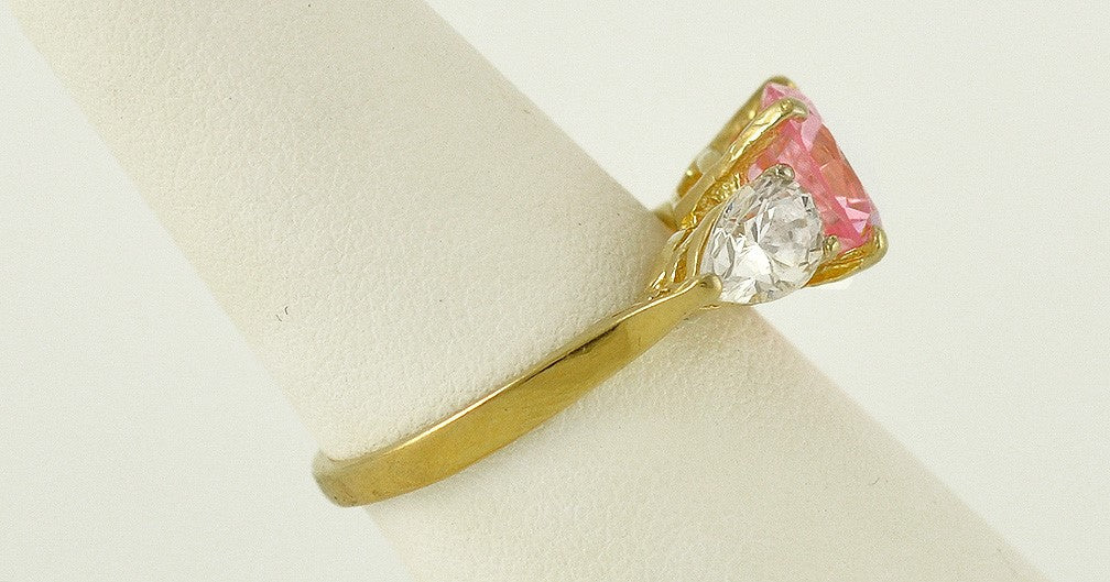 Lovely 14k Yellow Gold and Pink Synthetic Stone Ring Size 7