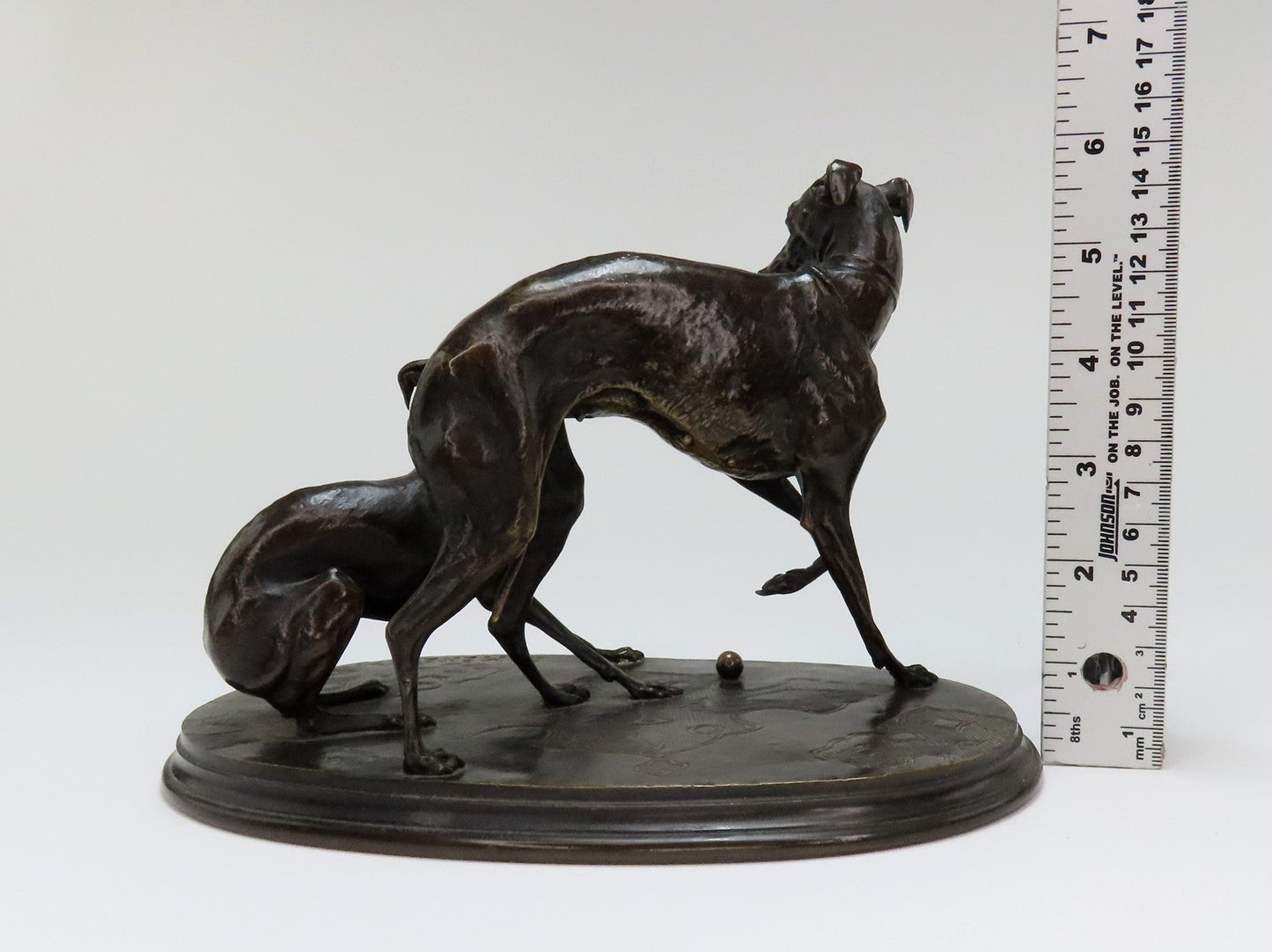 Late 1800s Pierre Jules Mene French Bronze Two Whippets at Play Jiji et Gisella