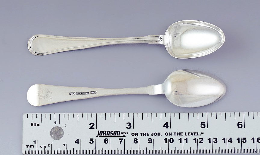 c1800-1850 Nice Set 6 European? Silver Thread Pattern Teaspoons