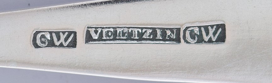 c1800-1850 Nice Set 6 European? Silver Thread Pattern Teaspoons