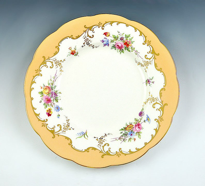 12 Mintons Gilt Floral Porcelain Luncheon Plates - Orange Border Patt H4704