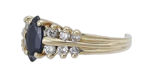 Stunning 14K Yellow Gold Diamond Marquise Blue Sapphire Ring Size 6