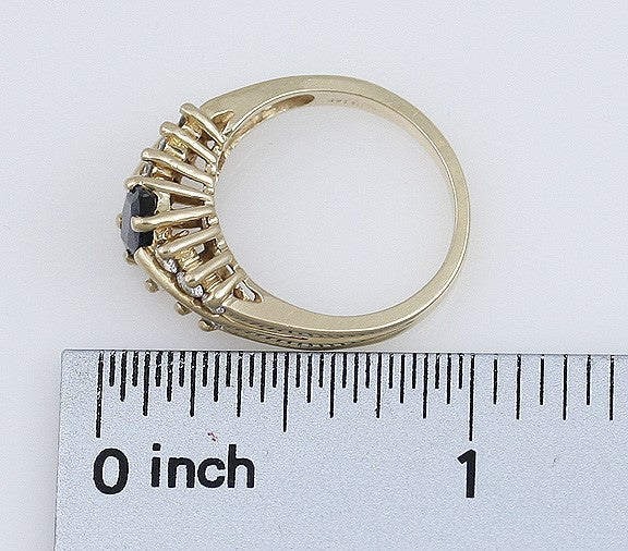 Stunning 14K Yellow Gold Diamond Marquise Blue Sapphire Ring Size 6