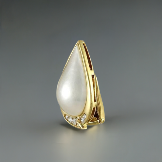 18k Yellow Gold Diamond & Mabe Pearl Clipback Earrings