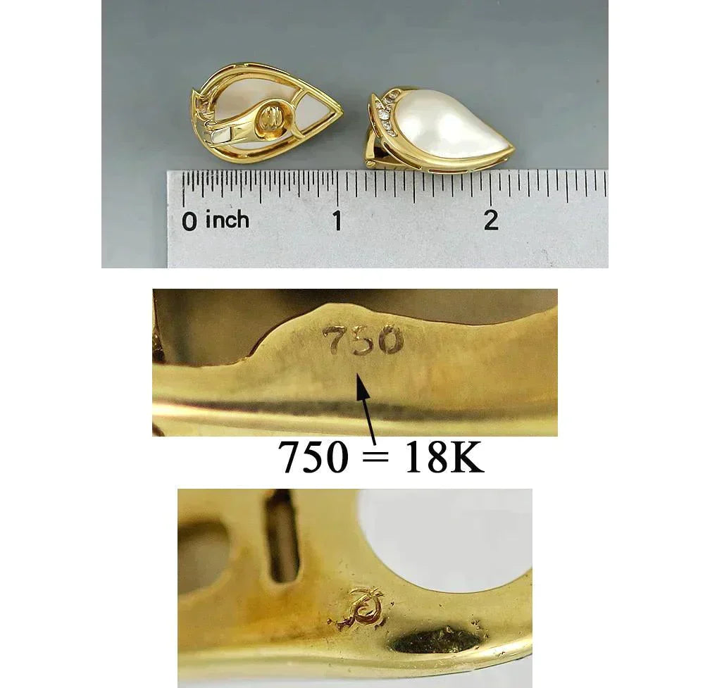 18k Yellow Gold Diamond & Mabe Pearl Clipback Earrings