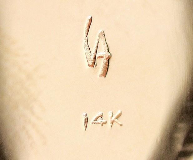 Signed Rare Vincent Ferrini Unique 14k Yellow Gold Diamond & Mabe Pearl Earrings