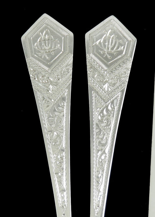 12 Antique English Sterling Silver 1894 Victorian Engraved Demitasse Spoons