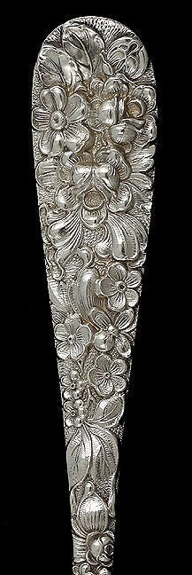 Antique Repousse Stieff Rose Flower Sterling Silver Lettuce Serving Fork