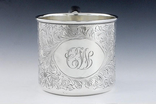Antique c1910 Sterling Silver Albert Gannon Philadelphia Flower Youth Cup Mug