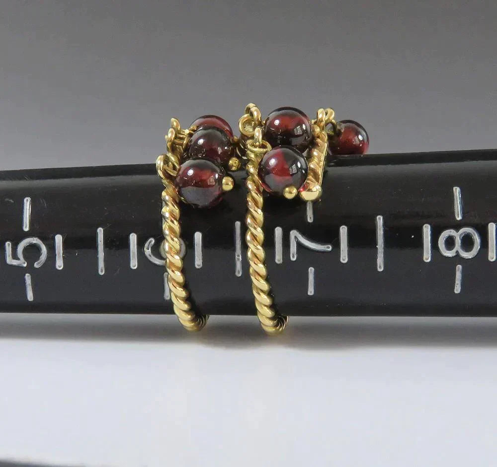 Fab VTG 18k Yellow Gold Red Garnet Bead Dangle Bauble Fidget Ring Size 6.5