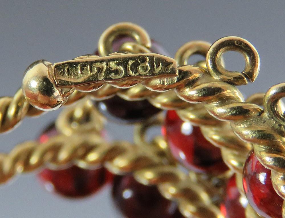 Fab VTG 18k Yellow Gold Red Garnet Bead Dangle Bauble Fidget Ring Size 6.5