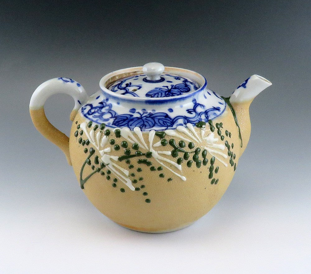Charming early 1900s Japanese Pottery Impasto Enamel Decorated Teapot