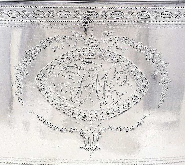 FINE GEORGIAN ENGLISH STERLING SILVER 1787 TEAPOT w/ 1800 TRAY NICE ENGRAVING