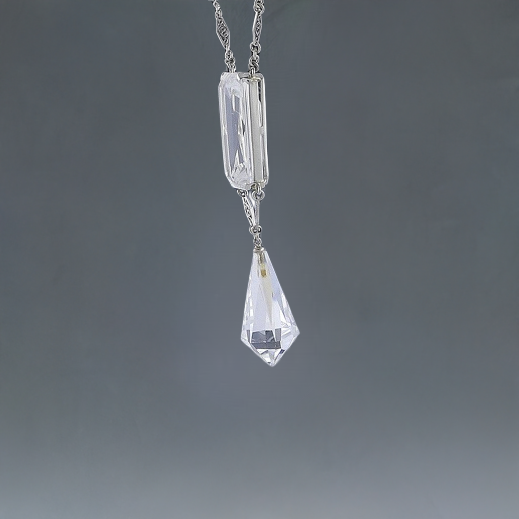 Delightful Quartz Crystal Filigree 14K White Gold Necklace