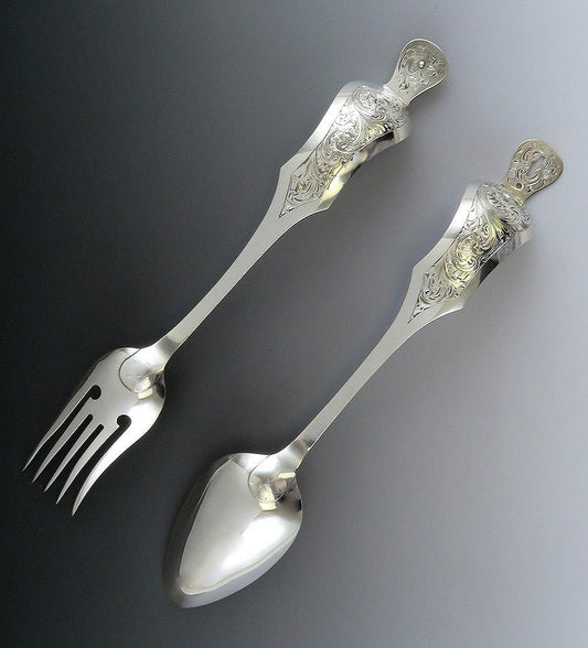 Great Rare and Huge Dutch 1854 Silver Pastry or Salad or Food Tongs