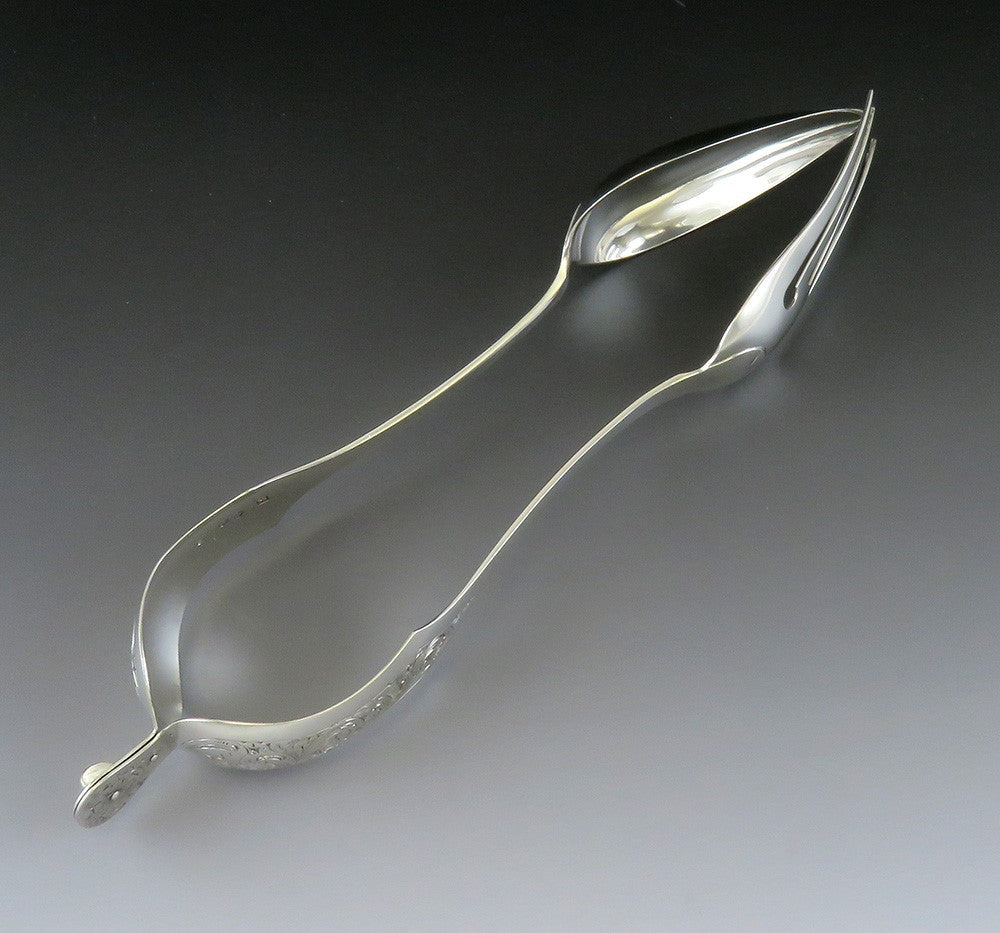 Great Rare and Huge Dutch 1854 Silver Pastry or Salad or Food Tongs