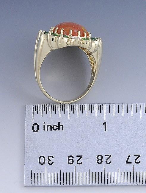 Fiery Orange Opal Diamond & Green Garnet 14K Yellow Gold Ring Size 10