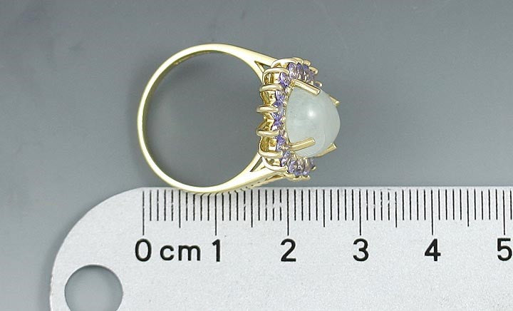 Stunning 14K Yellow Gold Violet Tanzanite & Jade Cabochon Halo Ring Size 9