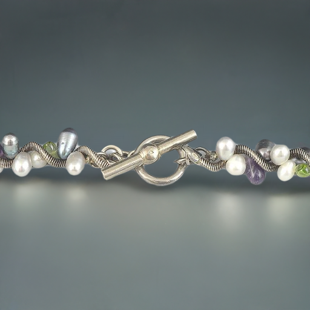 Matching 3 Pc Lot: Necklace and 2 Pairs of Earrings Pearl Peridot Amethyst