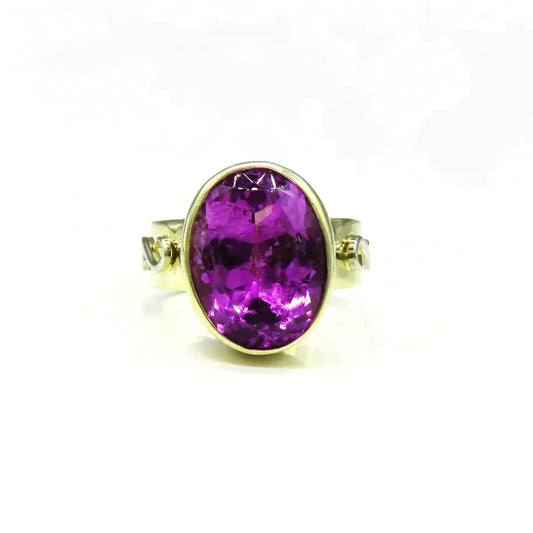 Fine 14k Gold Artisan 7 carat Oval Amethyst Ring Nice Color
