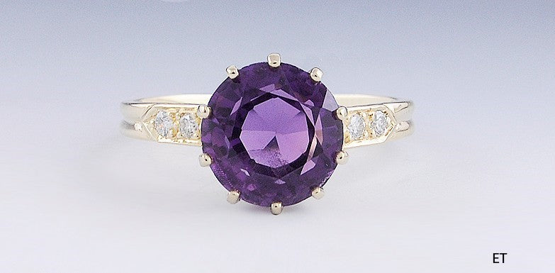 Beautiful 3.25ct Amethyst & Diamond 14k Yellow Gold Ring Size 11.5