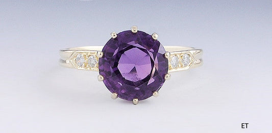 Beautiful 3.25ct Amethyst & Diamond 14k Yellow Gold Ring Size 11.5