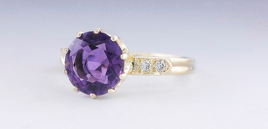 Beautiful 3.25ct Amethyst & Diamond 14k Yellow Gold Ring Size 11.5