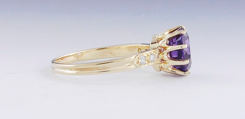 Beautiful 3.25ct Amethyst & Diamond 14k Yellow Gold Ring Size 11.5