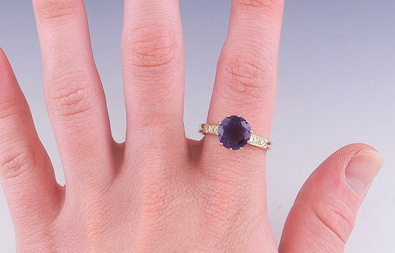 Beautiful 3.25ct Amethyst & Diamond 14k Yellow Gold Ring Size 11.5