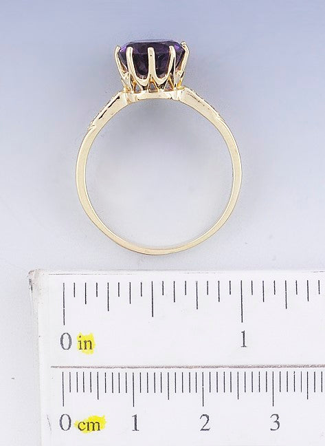 Beautiful 3.25ct Amethyst & Diamond 14k Yellow Gold Ring Size 11.5