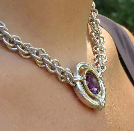 Pretty Custom Made Sterling and 14k gold Amethyst Necklace Pendant