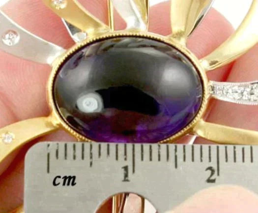 Stunning 18K White and Yellow Gold Diamond Purple Amethyst Bow Pin Brooch