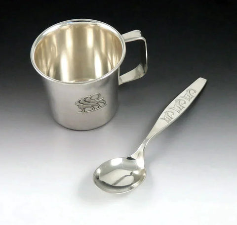 Vintage Norwegian NM Thune Silver Ram Child Youth Cup/Mug w/ Spoon