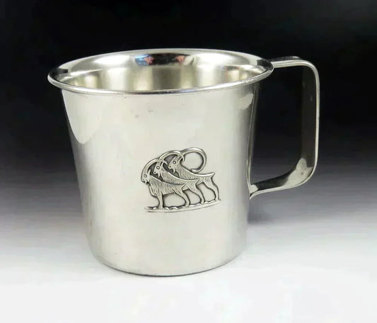 Vintage Norwegian NM Thune Silver Ram Child Youth Cup/Mug w/ Spoon