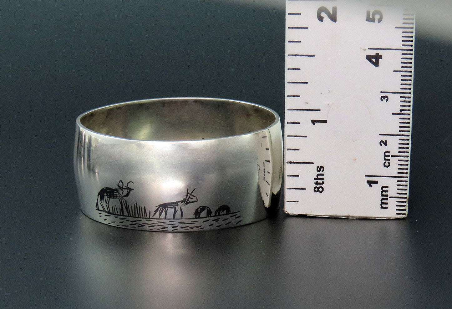 Nice Middle Eastern Silver Napkin Ring Engraved "Ray" Enamel Painted Scenes