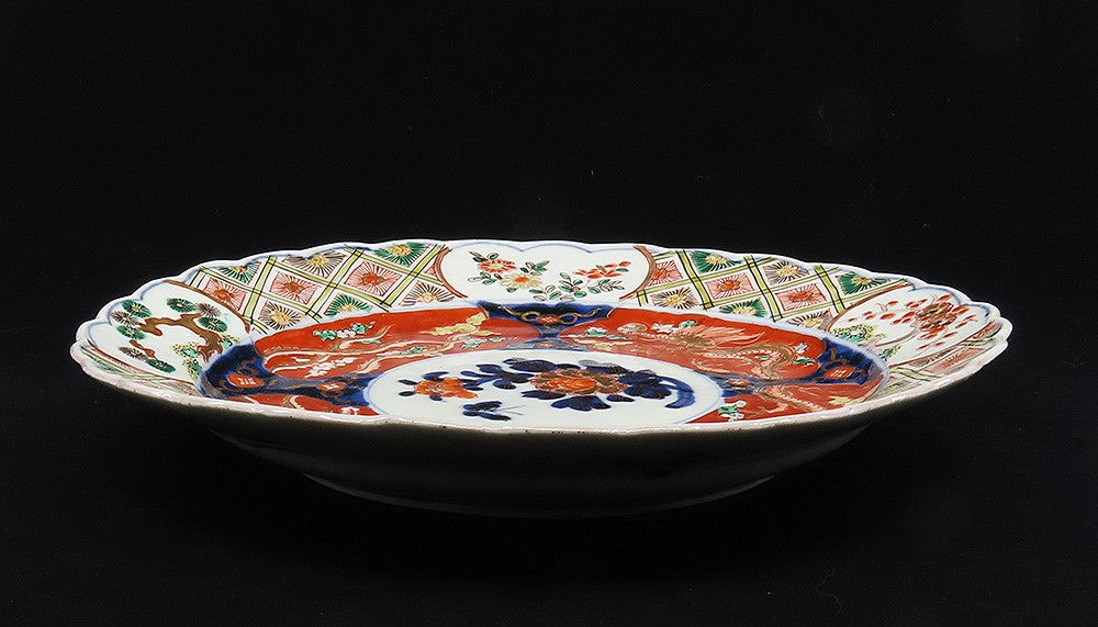 Antique Japanese Imari Dragon Flower Charger Round Tray Plate Platter