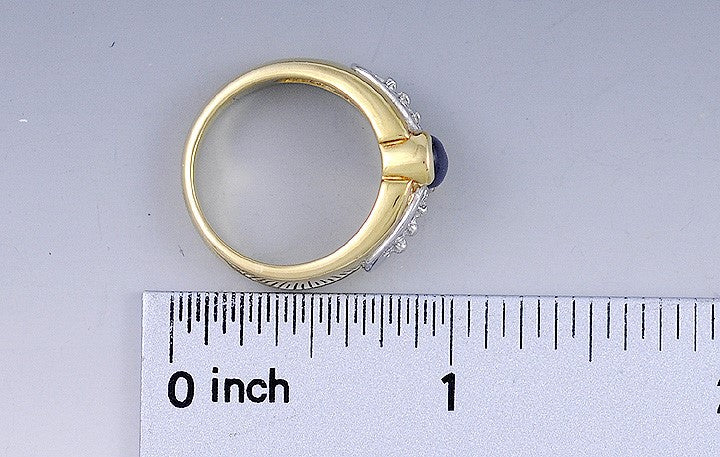 Stunning 18k 2-Tone Gold Sapphire Cabochon & Diamond Ring