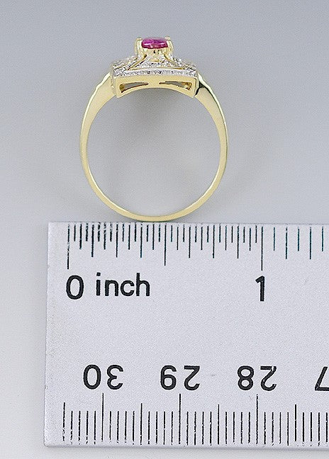 14K Yellow Gold Ruby & Diamond Geometric Halo Cocktail Ring Size 7