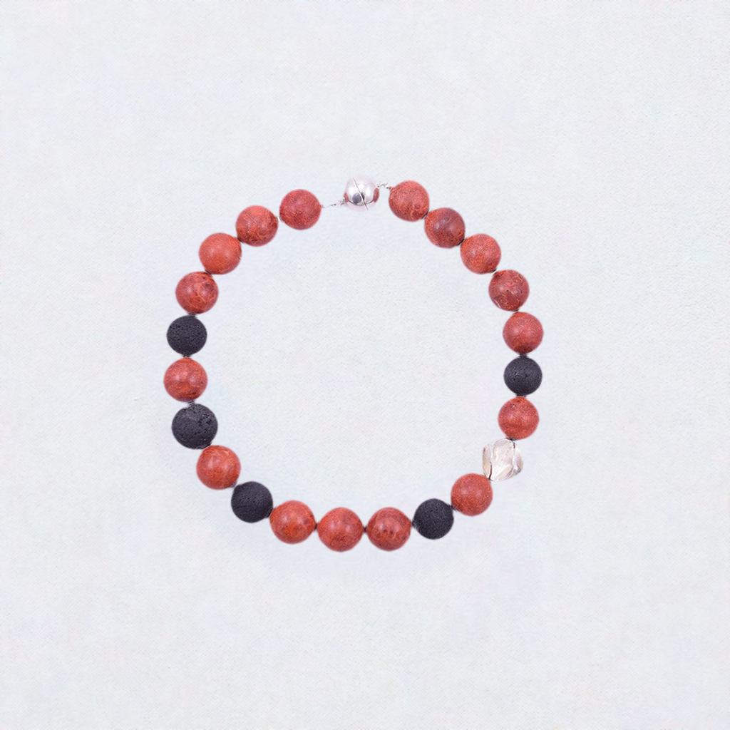 Handmade Vintage Necklace w/ Silver Magnetic Clasp and Large Red/Black Beads