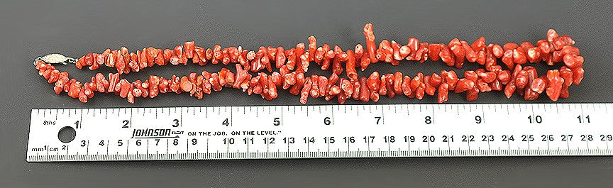 Beautiful Chunky Red Coral Natural Shaped Bead Necklace w/ Silver Clasp