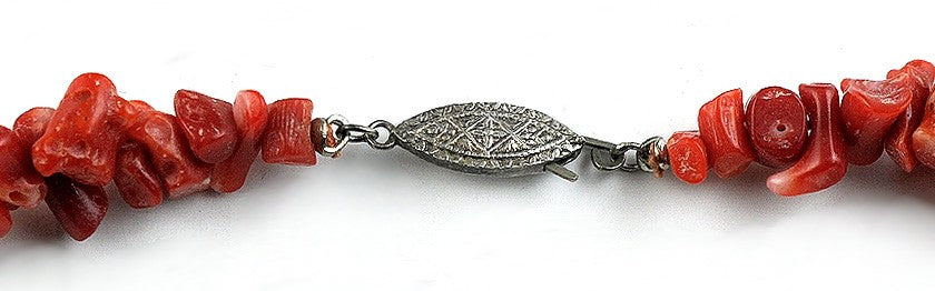 Beautiful Chunky Red Coral Natural Shaped Bead Necklace w/ Silver Clasp