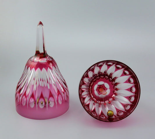 Pair Bohemian Antique Cranberry Ruby to Clear Crystal Glass Bells