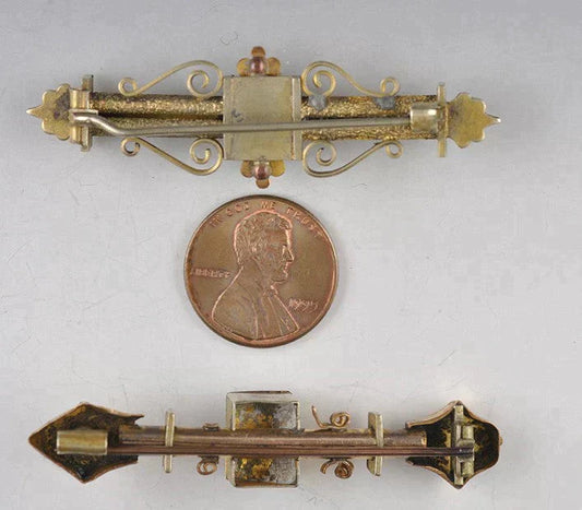 2 Antique Victorian Gold Plated Pins/Brooches Cameo