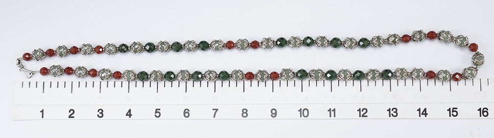 Gorgeous Modern Necklace of Sterling Silver Red Chalcedony Green Bloodstone