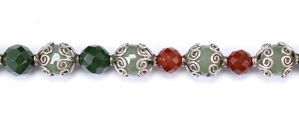 Gorgeous Modern Necklace of Sterling Silver Red Chalcedony Green Bloodstone