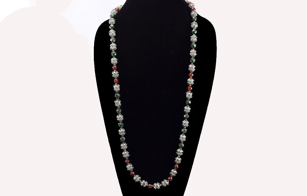 Gorgeous Modern Necklace of Sterling Silver Red Chalcedony Green Bloodstone