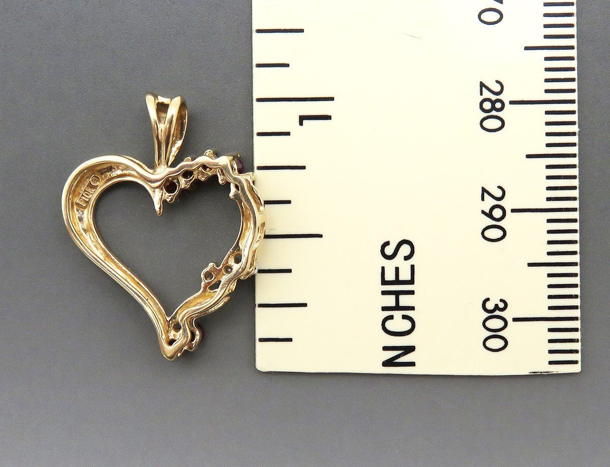 Beautiful 10k Yellow Gold Ruby and Diamond Open Heart Pendant